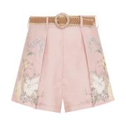 Zimmermann Blommig Linne Multifärgade Shorts Pink, Dam