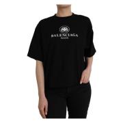 Balenciaga Cotton Logo T-Shirt Black, Dam