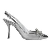 Dolce & Gabbana Kristalldekorerade Mesh Slingback Pumps Gray, Dam