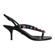 Dolce & Gabbana Svarta läderkristall slingback sandaler skor Black, Da...