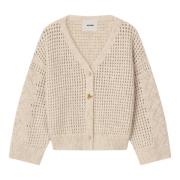 Aeron Mjuk Ullblandning Kofta med A-Motif Knapp Beige, Dam