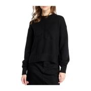 Calvin Klein Jeans Enfärgad bomull rund hals jumper Black, Dam