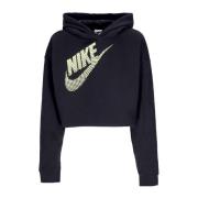 Nike Svart Crop Hoodie Sportkläder Fleece Black, Dam