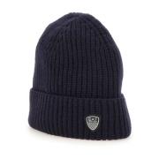 Emporio Armani EA7 Blå Ull Beanie med Logotyp Blue, Unisex