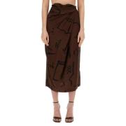 Alysi Silke Native Print Kjol Brown, Dam