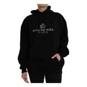 Balenciaga Svart Bomull Logo Huva Tröja Black, Dam