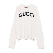 Gucci Vit Ull Stickad Logotröja White, Dam