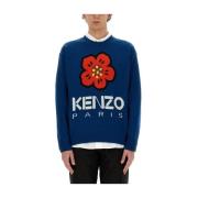 Kenzo Broderad ulltröja med Boke-blomma Blue, Herr