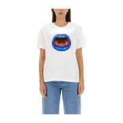 Moschino Tryckt T-shirt med halsband White, Dam