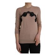 Dolce & Gabbana Ull Blus Top med Spets Brown, Dam