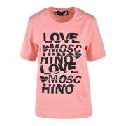 Love Moschino Rosa Print Bomull T-shirt Pink, Dam