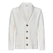 Boglioli Vit Stickad Shawl Krage Kofta White, Herr