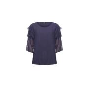 Twinset Indigo Spetsärm Topp Blue, Dam