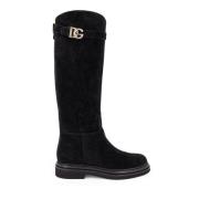 Dolce & Gabbana Svarta ankelboots med metallmonogram Black, Dam