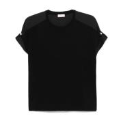 Liu Jo Svart Satinpanel T-shirt med Faux-Pärl Detaljer Black, Dam