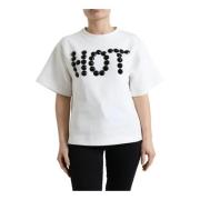 Dolce & Gabbana Kristallprydd T-shirt med Motiv White, Dam