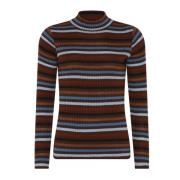 Skovhuus Randig Ribbstickad Pullover Blus Kastanj Multicolor, Dam