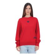 Dsquared2 Röd crew-neck tröja med jacquard logo Red, Dam