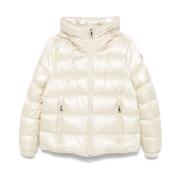 Moncler Vadderad Krämig Kappa med Huva Beige, Dam