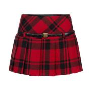 Elisabetta Franchi Tartan Rutigt Mönster Kjol Red, Dam