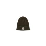 Moncler Khaki ullbeanie med logopatch Green, Unisex