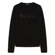 Max Mara Svart Crew Neck Tröja med Rhinestone Logo Black, Dam