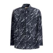 Marni Skiss-stil Tryck Bomull Poplin Skjorta Gray, Herr