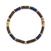 Nialaya Men's Wristband with Blue Lapis, Jasper, Gold, and Coconut Hei...