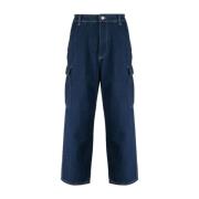 Pop Trading Company Blå Cargo Jeans Logo Broderad Blue, Herr