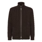 Boggi Milano Blandad Stickad Full-Zip Tröja i Merinoull Brown, Herr