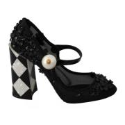 Dolce & Gabbana Blommiga Mary Jane Skor med Rutiga Klackar Black, Dam