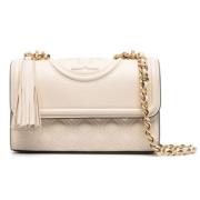 Tory Burch Kräm Liten Axelväska Läder Beige, Dam