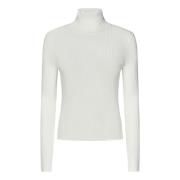 P.a.r.o.s.h. Vit Ribbstickad Turtleneck Tröja med Cut-Out White, Dam