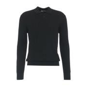 Paolo Pecora Svart Rundhalsstickad Tröja Aw24 Black, Herr