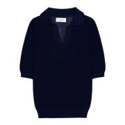 Laneus Blå marin mesh polo med V-ringning Blue, Herr