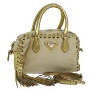 Prada Vintage Pre-owned Nylon handvskor Beige, Dam