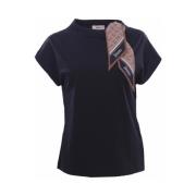 Herno Dam T-shirt med avtagbar scarf Blue, Dam