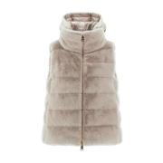 Herno Faux Fur Hooded Vest Chic Style Beige, Dam