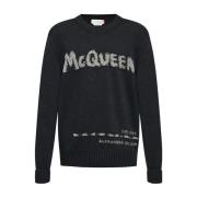 Alexander McQueen Svart Bomullströja med Logotyptryck Black, Herr