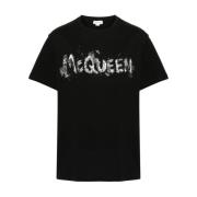 Alexander McQueen Svart Jersey Crew Neck Logo T-shirt Black, Herr