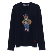 Ralph Lauren Navy Blue Polo Bear Stickad Tröja Blue, Herr