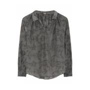 Gustav Feminin Blus med V-ringning och Broderi Gray, Dam