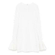 Rotate Birger Christensen Mesh Mini Klänning med Satinvolanger White, ...