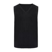 Issey Miyake Veckad ärmlös t-shirt Black, Herr