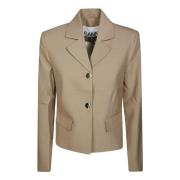 Ganni Drapey Melange Fitted Blazer Beige, Dam