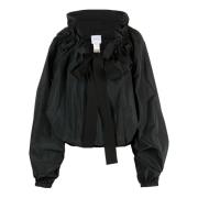 Patou Svart blus med volangkant och knytning Black, Dam