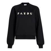 Patou Svart Bomullsweatshirt med Art Deco-broderi Black, Dam