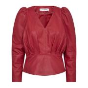 Co'Couture Phoebecc Drape Puff Blouse Flame Red, Dam