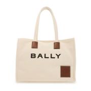 Bally Canvas Toteväska med Logopatches Beige, Dam