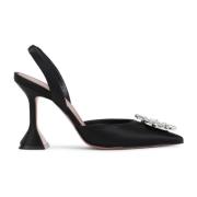 Amina Muaddi Svarta Satin Eleganta Pumps Black, Dam